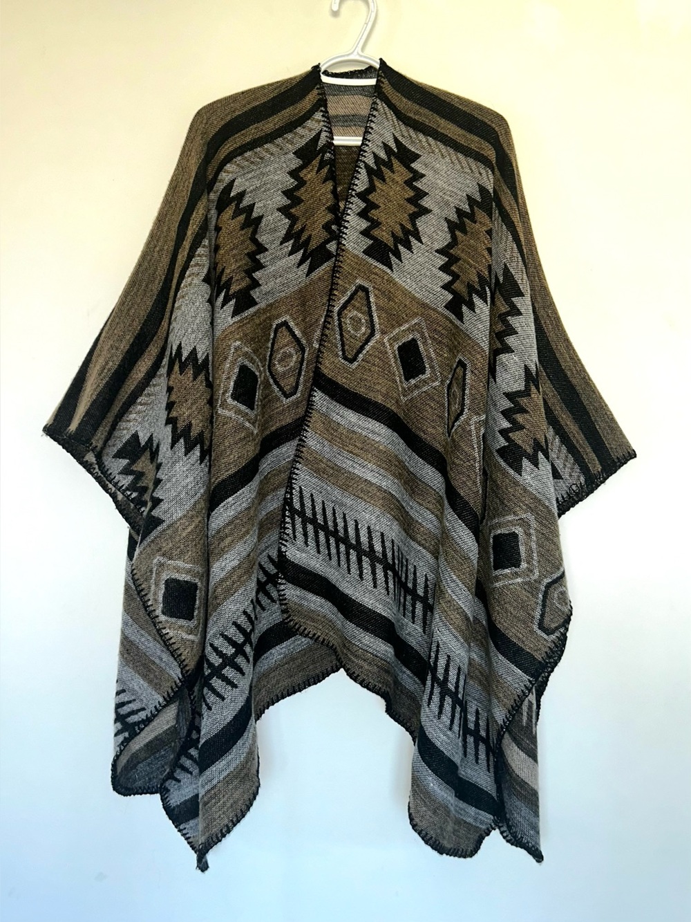 Women's Brown & Gray Aztec Poncho Sweater One Size Fits All